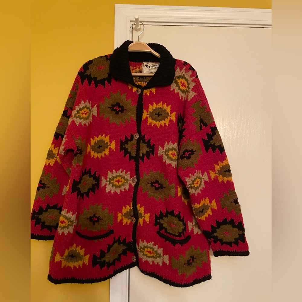 Planet Earth Imports 100% Wool Hand Spun & Knit Wooden Button Down Cardigann
